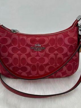 Last 1 Coach Teri Shoulder Bag In Signature Denim CDE43 denim/Silver/True Red